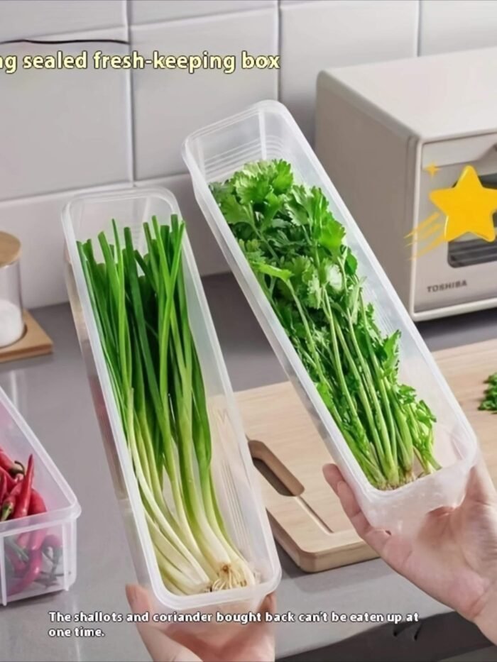2/6Pcs Long Pp Plastic Vegetable Storage Containers - Durable Airtight Kitchen Organizer For Cilantro, Green Onions, Mint & More - Refrigerator Replacement Bins, Appliance-Friendly Food Savers - Image 12