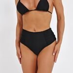 Jsw Women'S High-Waisted Triangle Underwear - Black With Side & Front/Back Ruching Detail, High-Stretch Machine-Washable Elegant Solid Color Panties For Everyday Comfort, High Waisted Underwear, Comfortable Lingerie, Ruched Underwear, Smooth Fabric - Image 4