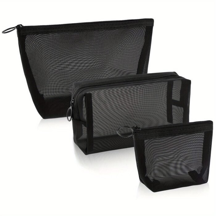 1Pc/3Pcs Mesh Cosmetic Bag, Portable Travel Storage Bag, Casual Zipper Travel Accessories - Image 3