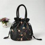 1Pc Elegant Floral Embroidered Clutch For Women - Chic Drawstring Bucket Bag With Polyester Lining, Perfect For Coins & Phone, Available In White & Pink, Cute Purse - Image 9