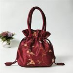 1Pc Elegant Floral Embroidered Clutch For Women - Chic Drawstring Bucket Bag With Polyester Lining, Perfect For Coins & Phone, Available In White & Pink, Cute Purse - Image 7