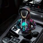 1Pc Gothic Skull Hoodie Gear Shift Cover - Colorful Tie-Dye Polyester Dustproof Car Accessory, Unique Car Decor, Perfect Small Gift For Friends, Car Interior Decor | Car Ornament | Durable Gear Cover