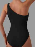 1Pc Elegant One-Shoulder Solid Color Women'S One-Piece Swimsuit, High Stretch Polyamide With Elastane Lining, Asymmetrical Push-Up Top, Removable Padding, Knit Fabric, Conventional Bottom - Image 2