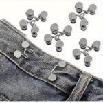 4-Button + 2-Bar Combo Set Adjustable Denim Belt Buckle Pins - Seamless Metal Jeans Fasteners, Women'S Pants Belt Tighteners, Snap Fastening Design, Universal Style - Silver, Fashionable Accessory|Adjustable Waistband|Metallic Finish - Image 8