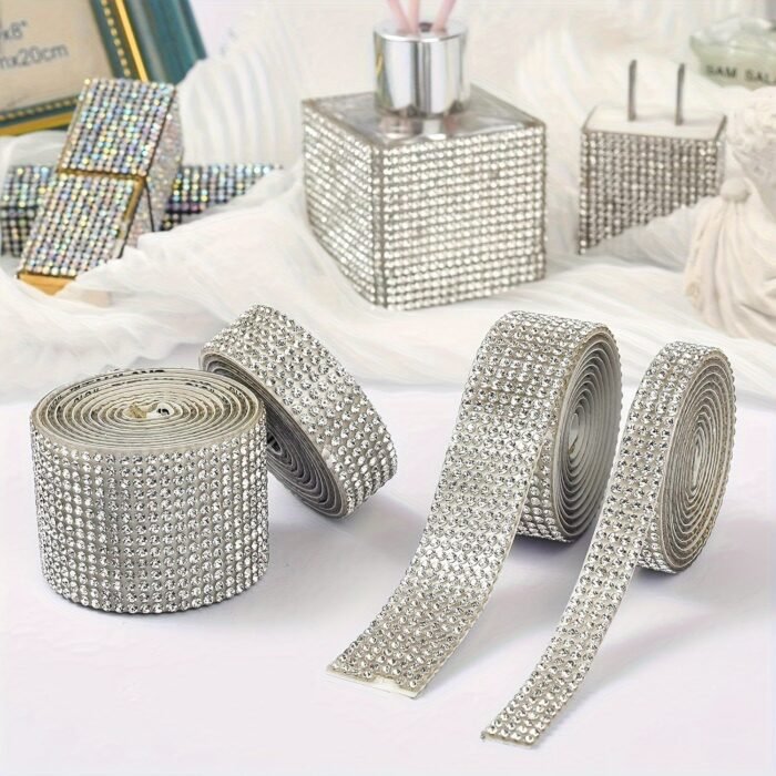 1 Roll Self-Adhesive Rhinestone Striped Sparkling Ribbon Sticker, Craft Jewelry Tape Roll, Used For Diy Arts And Crafts, Wedding Parties, Car Phone Glass Decoration - Image 2