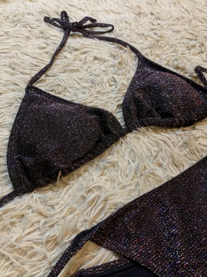 Glittering Fabrics Triangle Bikini Sets, Halter Neck Tie Side High Cut Two Piece Swimsuit, Women'S Swimwear & Clothing Valentine'S Day - Image 4