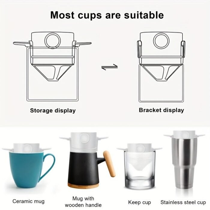 1 Pc Stainless Steel Portable Coffee Filter - Easy To Clean, Reusable, Paperless Pour Over Dripper With Foldable Funnel - Image 14