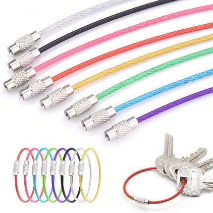 10Pcs Colorful Stainless Steel Key Rings With Coiled Cable - Assorted Colors, Durable And Stylish, Ideal For Everyday Use, Portable Key Accessory | Colorful Key Rings | Durable Key Chains, Cute Keychain?Keychain Ring Sets