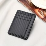 1Pc Black Pu Leather Slim Wallet With Carbon Fiber Design ? Minimalist Credit Card Holder & Coin Purse For Men, Perfect Gift For Birthdays, Holidays, And Everyday Use, Everyday Wallet | Modern Wallet | Textured Finish, Small Wallet - Image 8