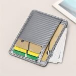 1Pc Black Pu Leather Slim Wallet With Carbon Fiber Design ? Minimalist Credit Card Holder & Coin Purse For Men, Perfect Gift For Birthdays, Holidays, And Everyday Use, Everyday Wallet | Modern Wallet | Textured Finish, Small Wallet - Image 6