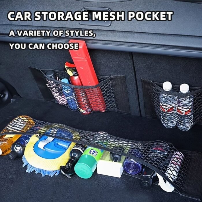A Universal Storage Bag With Elastic Rope Net For The Back Of Car Seats, Designed To Organize Belongings. - Image 1