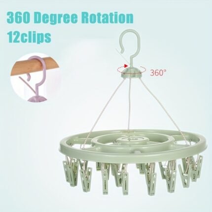 1Pc12 Clip Round Drying Rack Plastic 360 Degree Windproof Hanging Socks Hanger Multifunctional Infant Toddler Clothes Storage Hanger Hook Underwear Rack Kids Clip Drying Rack For Wardrobe Finishing Halloween Christmas Gift