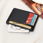 1Pc Black Pu Leather Slim Wallet With Carbon Fiber Design ? Minimalist Credit Card Holder & Coin Purse For Men, Perfect Gift For Birthdays, Holidays, And Everyday Use, Everyday Wallet | Modern Wallet | Textured Finish, Small Wallet - Image 5