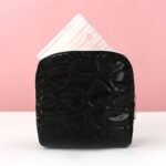 1Pc Quilted Heart Pattern Sanitary Napkin Storage Bag For Women - Cute & Cosmetic Organizer, Pu, Zip Closure - Available In Gray, Yellow, Light Blue, White - Image 3