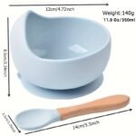 1Set Baby Feeding Bowl And Spoon Set, Silicone Baby Bowl Suction Cup With Wooden Spoon Silicone Suction Base Non Slip Baby First Feeding Kit Gift For Toddler Children Girls Boys, Halloween, Thanksgiving, Christmas Gift - Image 4