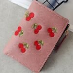 1Pc Women'S Cherry Embroidery Wallet, Casual Slim Zipper Closure With Polyester Lining And Zip Pocket, Small Leather Wallet Zipper - Image 3