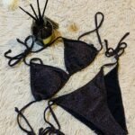 Glittering Fabrics Triangle Bikini Sets, Halter Neck Tie Side High Cut Two Piece Swimsuit, Women'S Swimwear & Clothing Valentine'S Day