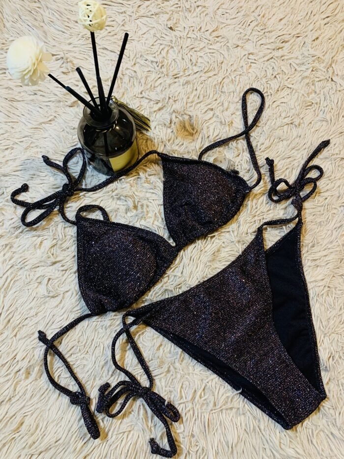 Glittering Fabrics Triangle Bikini Sets, Halter Neck Tie Side High Cut Two Piece Swimsuit, Women'S Swimwear & Clothing Valentine'S Day - Image 1