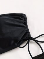 Black Solid Color Bikini Three-Piece Set With A Drawstring Sheer Skirt For Women - Image 3