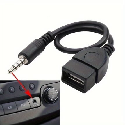 3.5Mm Aux To Usb Audio Cable, Black Car Aux Adapter, Usb Headphone Converter, Male To Female, Miniusb Connector, Usb Powered, ?36V Operating Voltage, No Battery Required