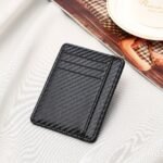 1Pc Black Pu Leather Slim Wallet With Carbon Fiber Design ? Minimalist Credit Card Holder & Coin Purse For Men, Perfect Gift For Birthdays, Holidays, And Everyday Use, Everyday Wallet | Modern Wallet | Textured Finish, Small Wallet
