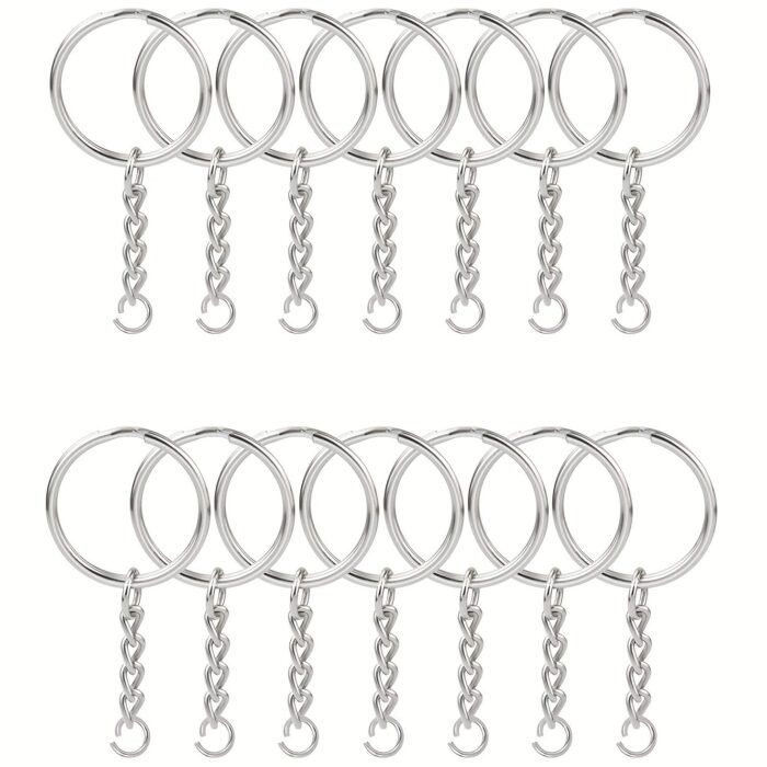 10/20/30/40/60Pcs Split Keyrings With Chains, Silvery Key Chains Rings Parts With Open Jump Ring Bulk 1 Inch/25Mm For Diy Craft Keychains Making Small Business Supplies - Image 1
