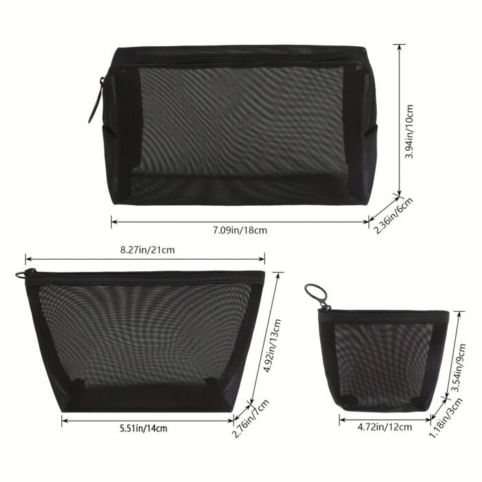 1Pc/3Pcs Mesh Cosmetic Bag, Portable Travel Storage Bag, Casual Zipper Travel Accessories - Image 6