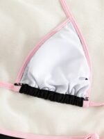 Contrast Trim Tie Side 2 Piece Bikini Swimsuit, Triangle Halter Tie Back Neck Stretchy Beachwear, Cute & Sexy, Women'S Swimwear & Clothing - Image 5