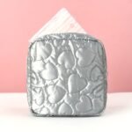 1Pc Quilted Heart Pattern Sanitary Napkin Storage Bag For Women - Cute & Cosmetic Organizer, Pu, Zip Closure - Available In Gray, Yellow, Light Blue, White - Image 2