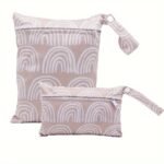 2Pcs Rainbow Prints Beach Diaper Cloth Nappy Laundry Large Baggies Swimmer Bottoms Wet Dry Pouch Small, Also Be Make Up Bag Cosmetic Pouch Travel Zipper Cosmetic Storage Pouch Toiletry Bag Cartoon Handbag Pencil Bag For Women Girls