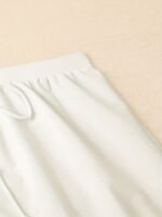High-Waist Fashion Beach Shorts For Women - Stretchy, Non-See-Through Polyester With Decorative Drawstring, Ruffled Hem, Perfect For Swim & Cover-Up, White - Image 7