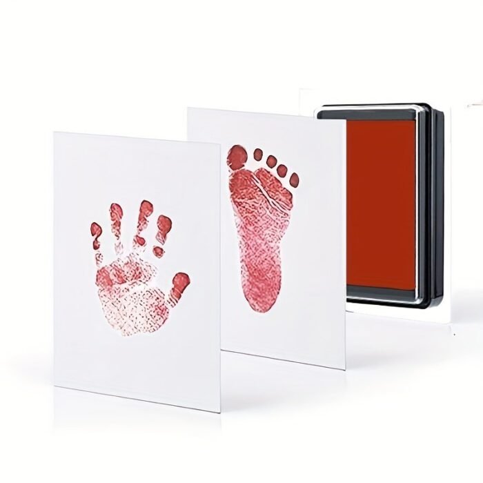1 Set, Diy Hand And Footprint Kit, Ink Pads Photo Frame Handprint, Toddlers Souvenir Accessories, Safe Clean Baby Shower Gift (Red) - Image 1