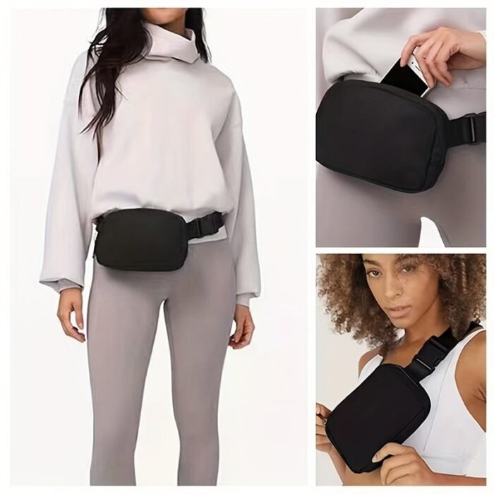 Black Unisex Mini Belt Bag With Adjustable Strap Small Fanny Pack For Workout Running Traveling Hiking, Holiday Gifts - Image 2
