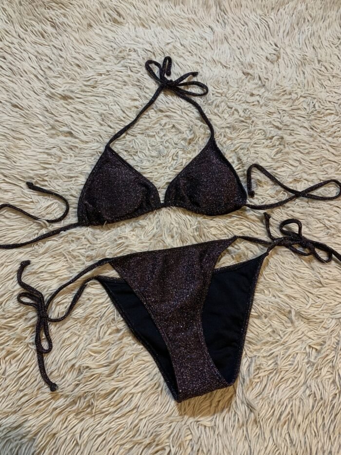 Glittering Fabrics Triangle Bikini Sets, Halter Neck Tie Side High Cut Two Piece Swimsuit, Women'S Swimwear & Clothing Valentine'S Day - Image 3