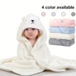 1Pc Kids Cartoon Animal Bath Towel Robe - Super Soft Microfiber Coral Fleece, High Absorbency, 80.01X80.01Cm, 4 Colors (White/Pink/Blue/Gray) For & Toddlers, Cozy Wrap, Cute Bear Design, Highabsorbency Fabric