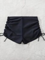 Drawstring Side Plain Black Swim Bottoms, High Waisted Stretchy Comfy Swimming Boxer Shorts, Women'S Swimwear & Clothing - Image 3