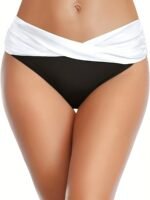 Criss Cross Ruched Swim Briefs, High Stretch Stylish Plain Or Color Block Bikini Bottoms, Women'S Swimwear & Clothing - Image 5