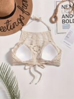 Bohemian Ethnic Women'S Swimsuit Top - Lace-Up Halterneck With Chest Cut-Outs, Geometric Embroidery & Adjustable Suspender Straps, Non-Removable Padded Cups, Hand Wash Only, Beachwear Fashion, Laceup Detailing, Intricate Embroidery, Stylish Swimwear, Summer Travelers - Image 4