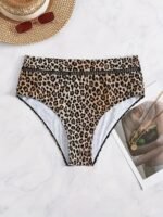 Leopard Print Hollow Out High Waist Bikini Bottoms, Stretchy Sexy Tummy Control Stylish Swim Briefs, Women'S Swimwear & Clothing - Image 7