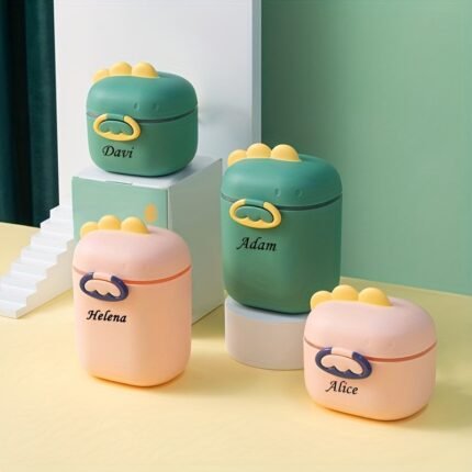 Customized ProductsPersonalized He Name Infant Milk Powder Snack Storage Box Baby Travel Essentials Cute Dinosaur Cartoon Storage Box