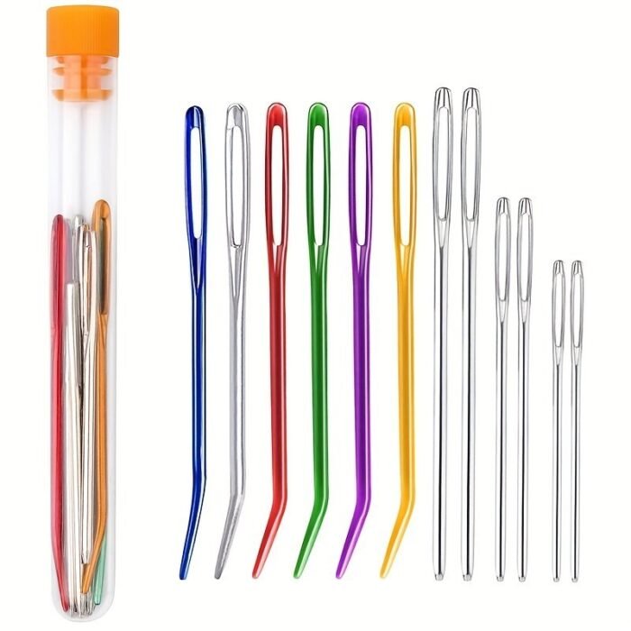 12Pcs Large-Eye Blunt Needle, Plastic Bent Tapestry Needle, Stainless Steel Yarn Knitting Needles Sewing Needles Wool Needle Hand Knitting Needle Sewing Knitting Needle For Crochet Projects - Image 2