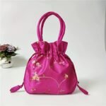 1Pc Elegant Floral Embroidered Clutch For Women - Chic Drawstring Bucket Bag With Polyester Lining, Perfect For Coins & Phone, Available In White & Pink, Cute Purse - Image 5