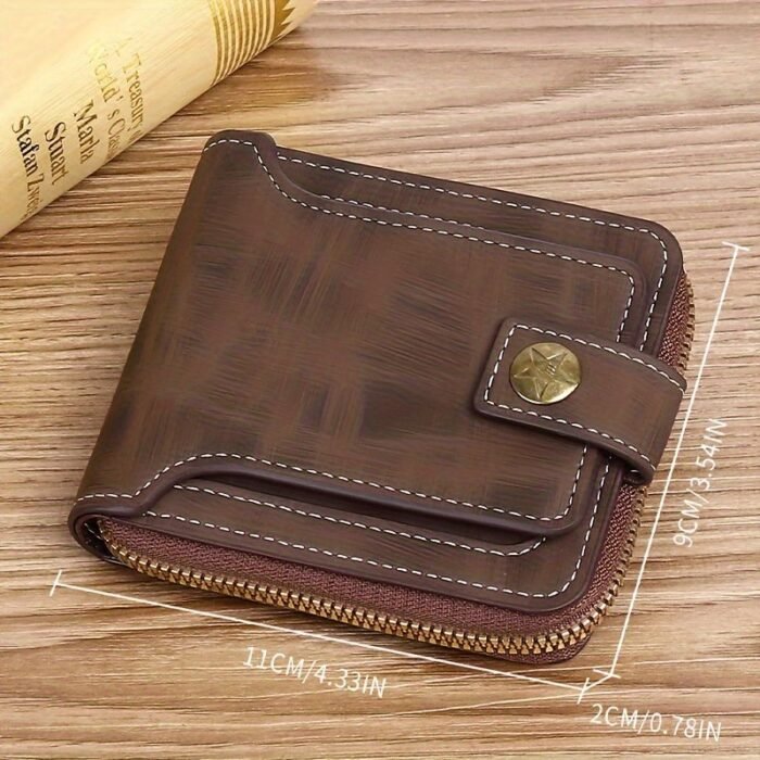 1Pc Men'S Pu Button Decor Zipper Bag, Small Credit Card Holder, Bifold Wallet, Simple Portable Wallet - Image 6