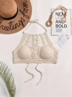 Bohemian Ethnic Women'S Swimsuit Top - Lace-Up Halterneck With Chest Cut-Outs, Geometric Embroidery & Adjustable Suspender Straps, Non-Removable Padded Cups, Hand Wash Only, Beachwear Fashion, Laceup Detailing, Intricate Embroidery, Stylish Swimwear, Summer Travelers - Image 10