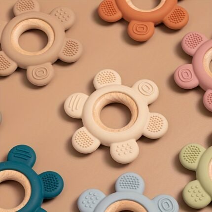 1Pc Silicone Wooden Teether Toy, Food Grade Teether, Great Christmas Halloween Thanksgiving Day Gift, New Year'S Gift, Valentine'S Day Gift