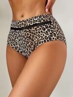 Leopard Print Hollow Out High Waist Bikini Bottoms, Stretchy Sexy Tummy Control Stylish Swim Briefs, Women'S Swimwear & Clothing - Image 2