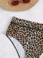 Leopard Print Hollow Out High Waist Bikini Bottoms, Stretchy Sexy Tummy Control Stylish Swim Briefs, Women'S Swimwear & Clothing - Image 6