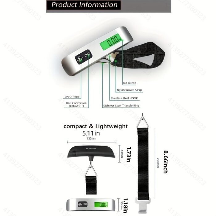 A Tool For Measuring The Weight Of Luggage When Traveling, With A Portable Digital Lcd Display, Capable Of Weighing Up To 110Lb/50Kg. - Image 2