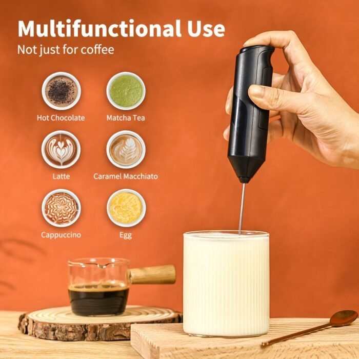 Electric Milk Frother, Handheld, Battery Operated Whisk Beater Foam Maker For Coffee, Cappuccino, Latte, Frappe, Matcha, Hot Chocolate, Kitchen Accessories Mini Drink Mixer (Black) (Batteries Not Included) - Image 4