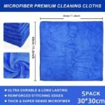 5Pcs Ultra-Soft Microfiber Towels - Super Absorbent & Durable For Car Wash, Detailing, And Household Use (Blue) - Image 4